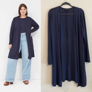 Lane Bryant Women’s Cardigan Blue Open Front Longline Contemporary Preppy